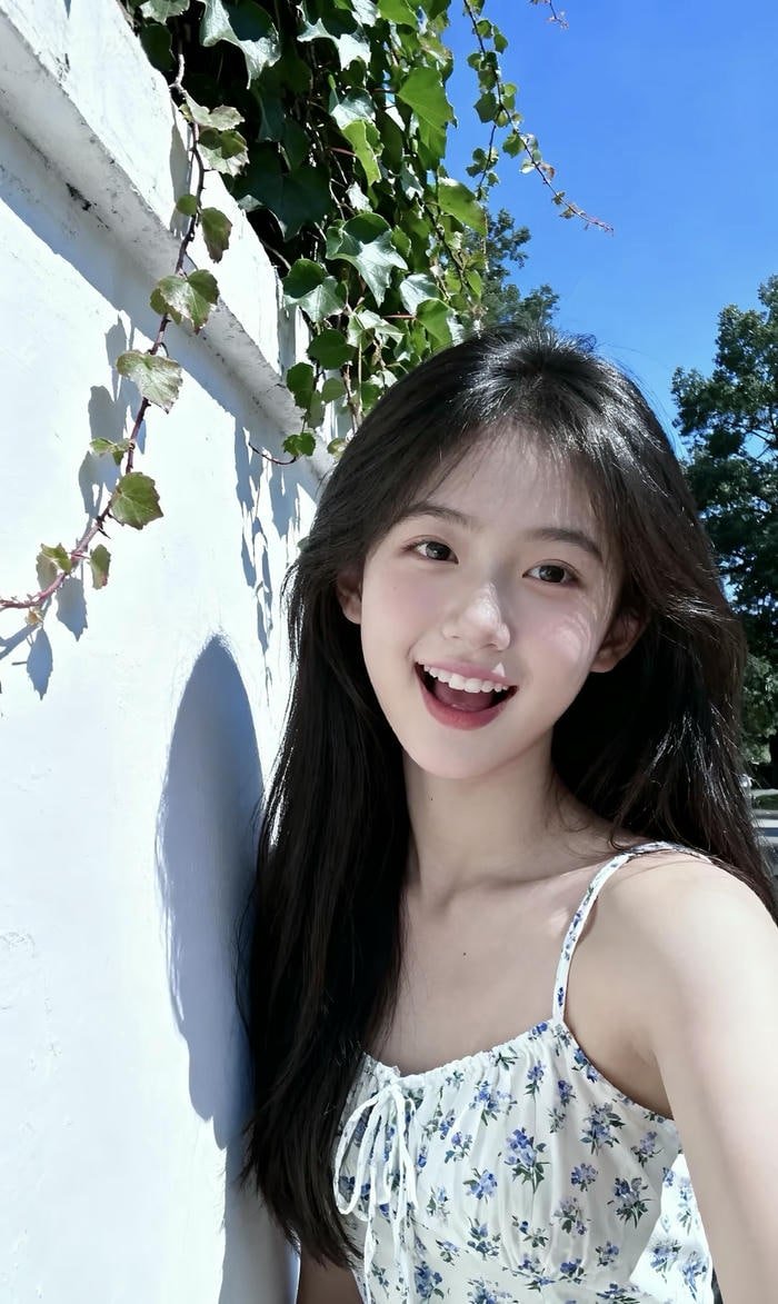 Hình gái xinh da trắng và mái tóc đen óng