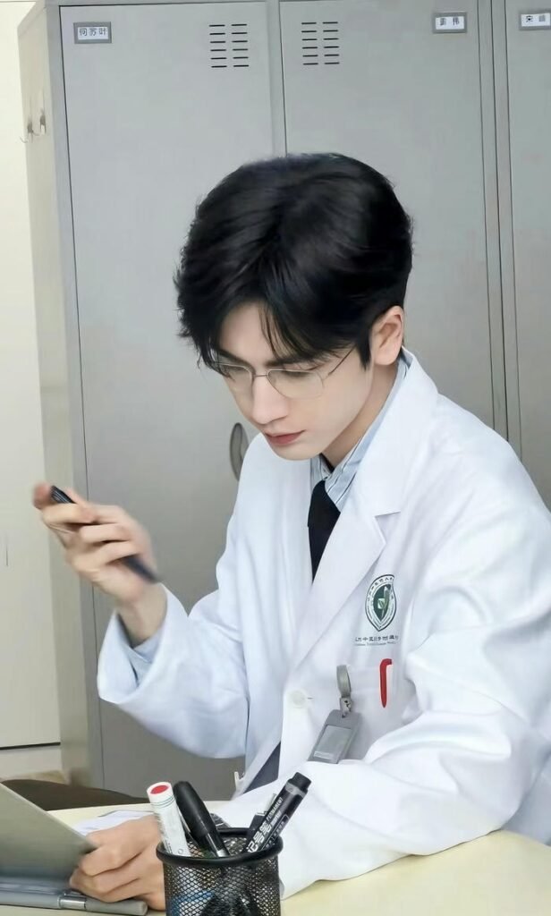 ảnh bác sĩ đẹp trai đang ghi chép hồ sơ y tế