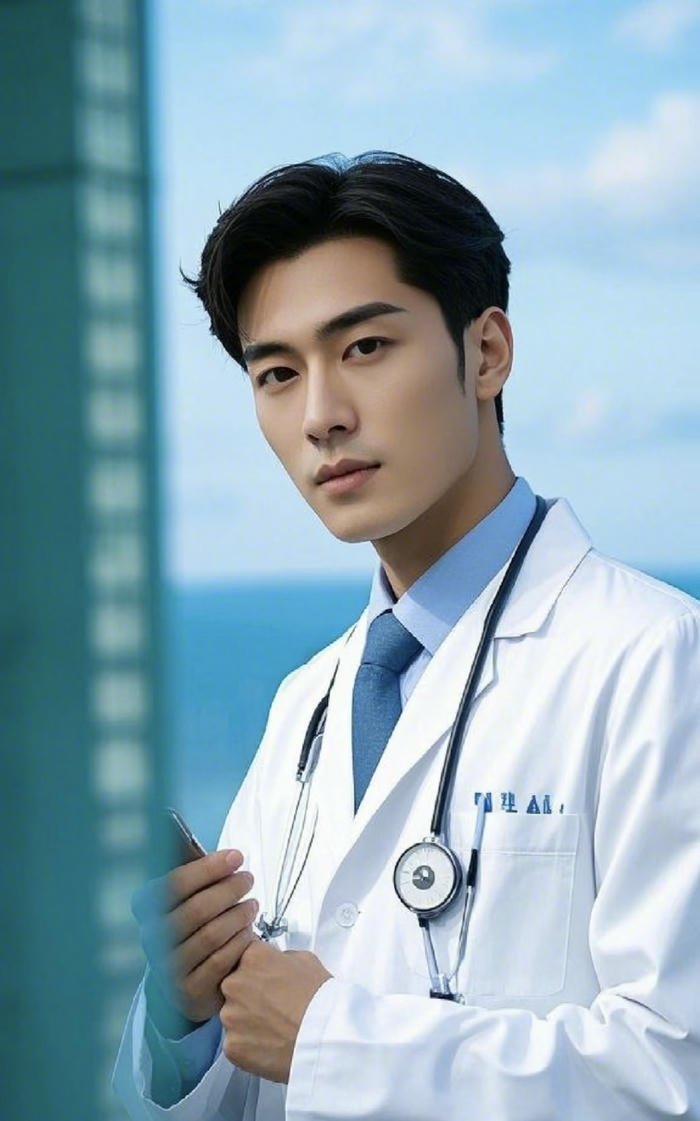 ảnh bác sĩ đẹp trai đeo bảng tên trên ngực áo