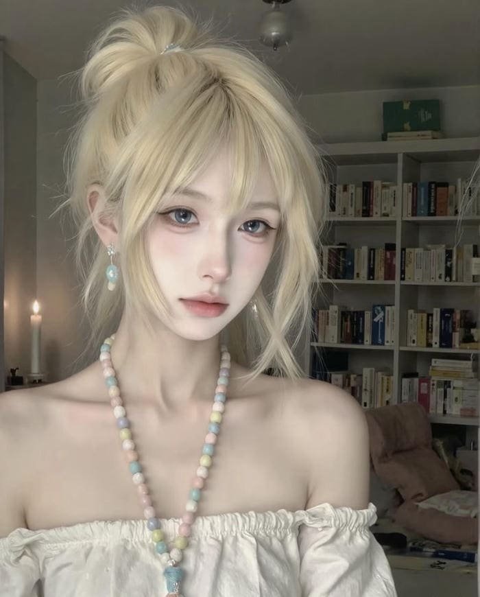 ảnh cô gái tóc vàng rực rỡ dưới nắng