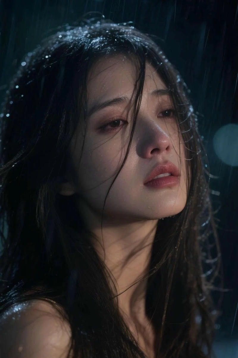 ảnh cô gái buồn tâm trạng đứng dưới mưa