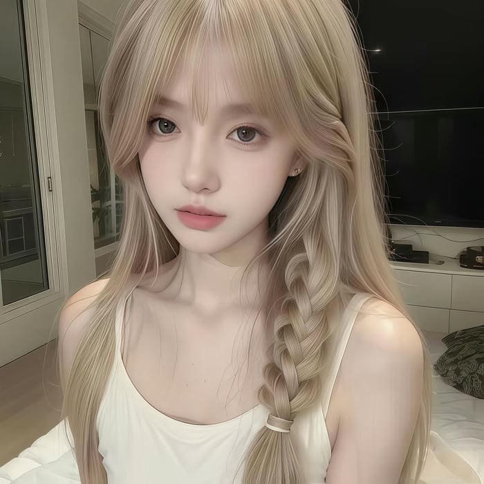 ảnh gái xinh tóc vàng với nụ cười ngọt ngào