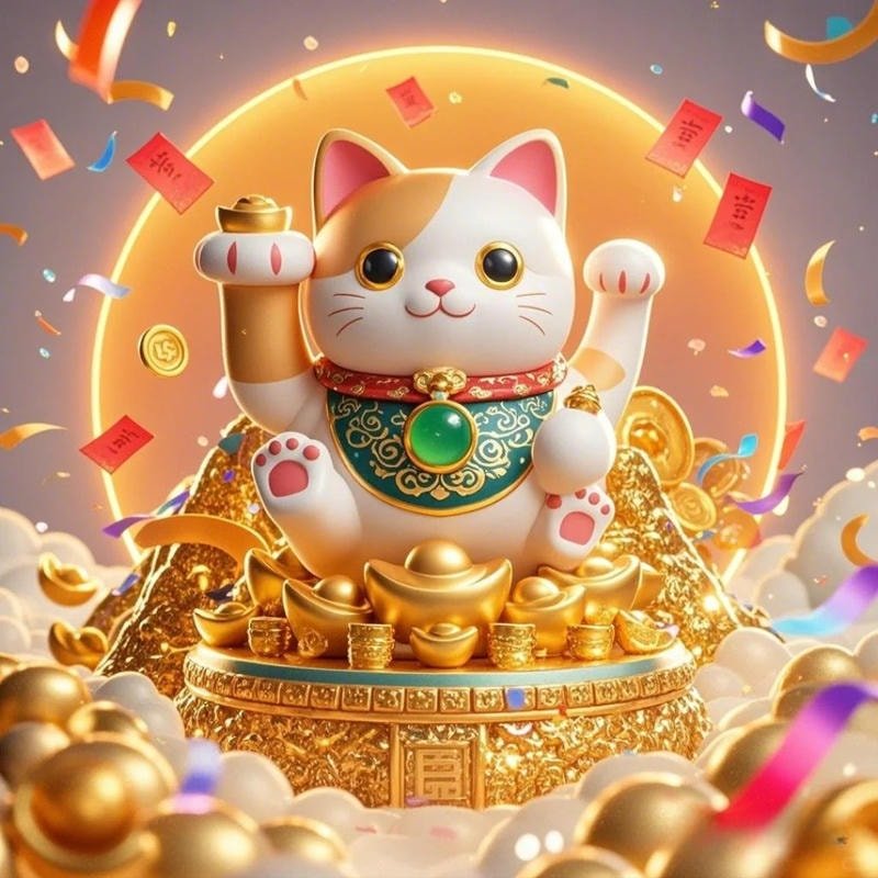ảnh mèo thần tài cầm tiền
