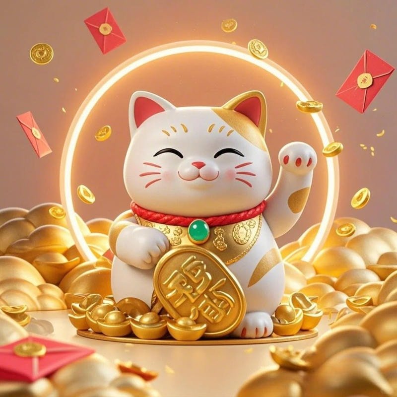 ảnh mèo thần tài cầm vàng