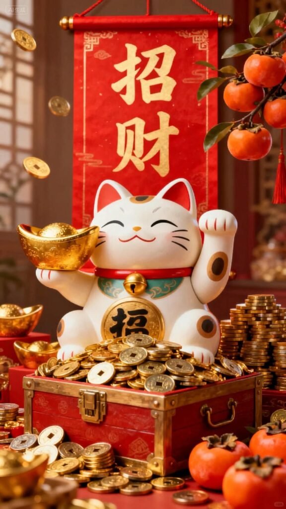 ảnh mèo thần tài đỏ