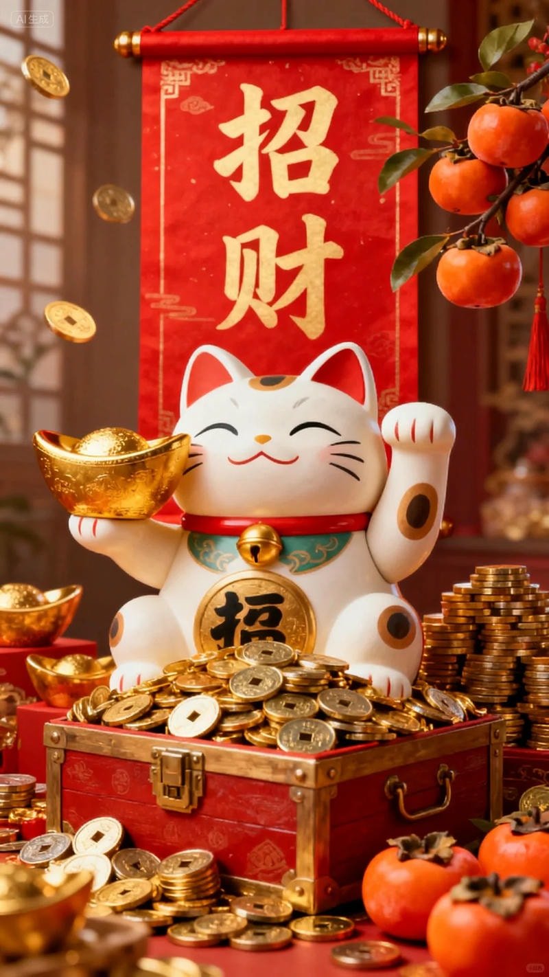 ảnh mèo thần tài đỏ