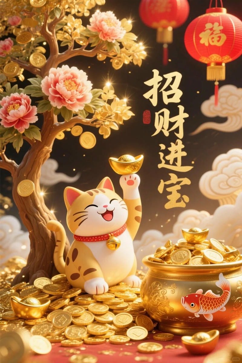 ảnh mèo thần tài nền đẹp