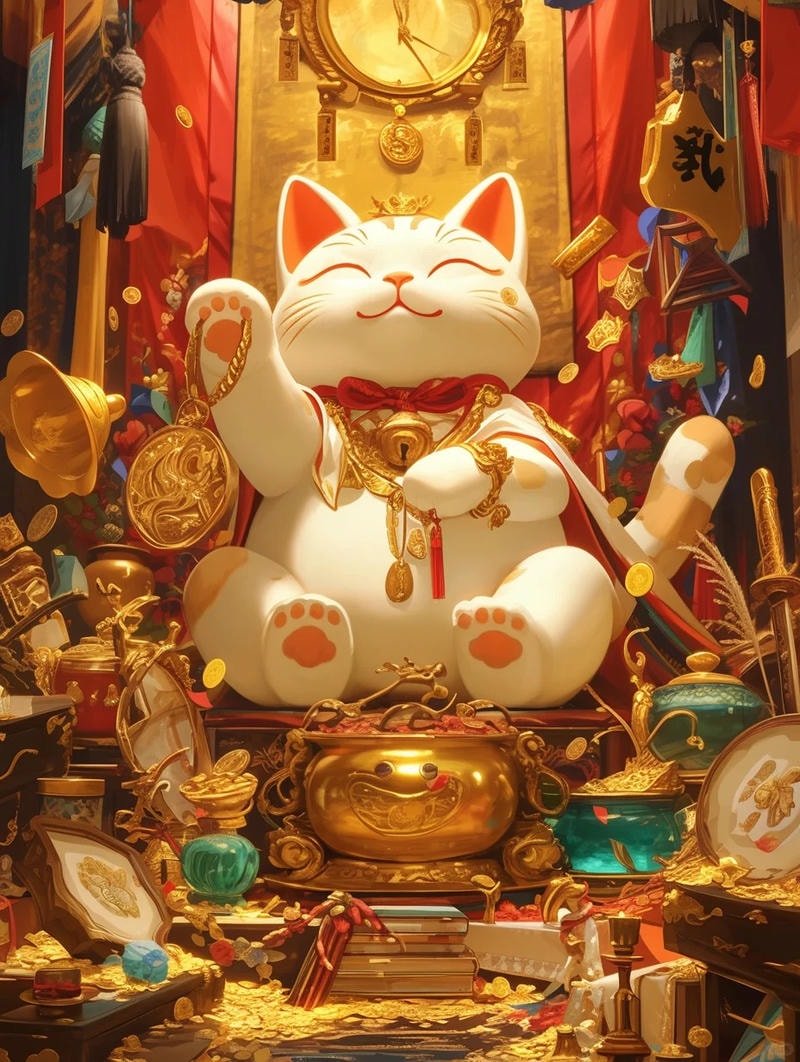 ảnh mèo thần tài nền đỏ