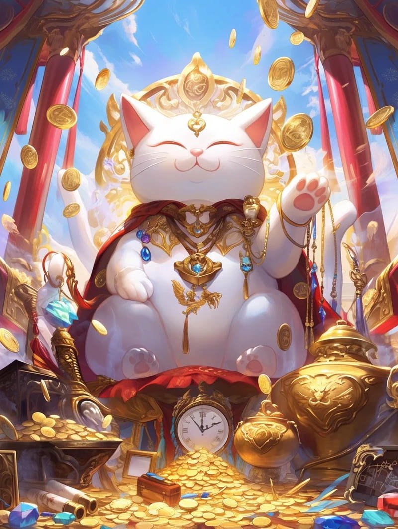 ảnh mèo thần tài nền vàng