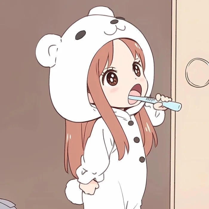 avatar đôi chibi đánh răng nữ