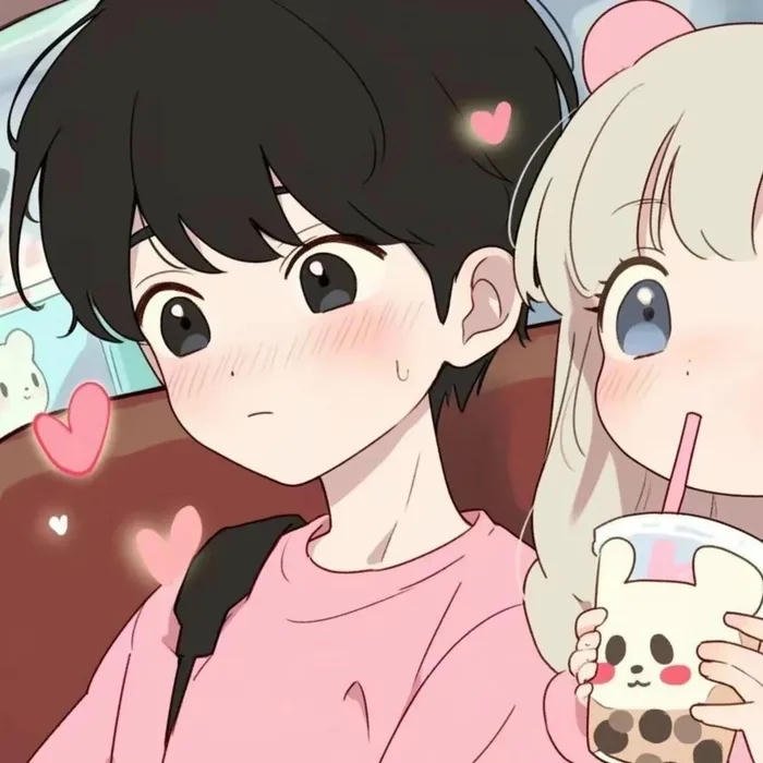 avatar đôi chibi uống trà sữa nam