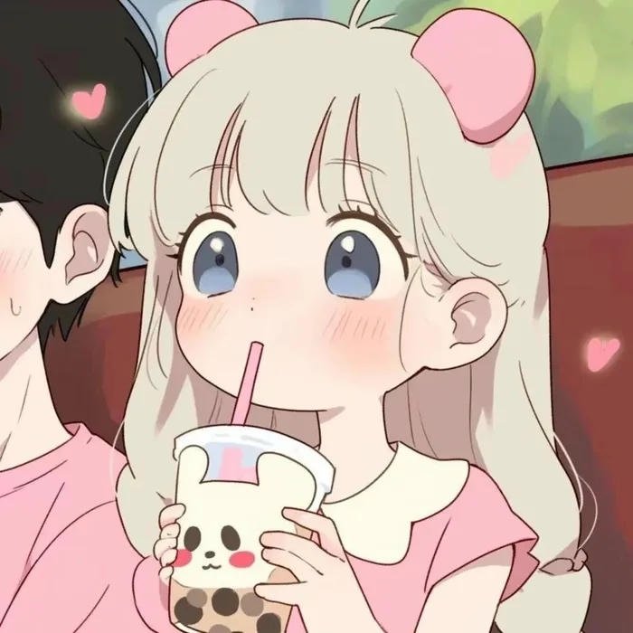 avatar đôi chibi uống trà sữa nữ