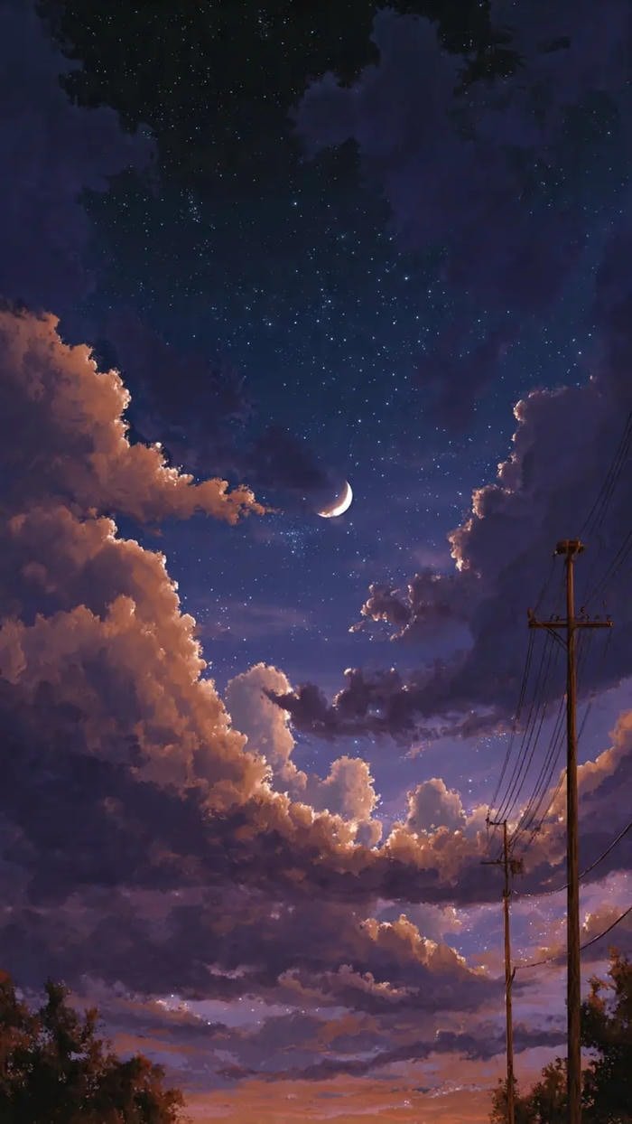 ảnh nền bầu trời đêm buồn anime chill