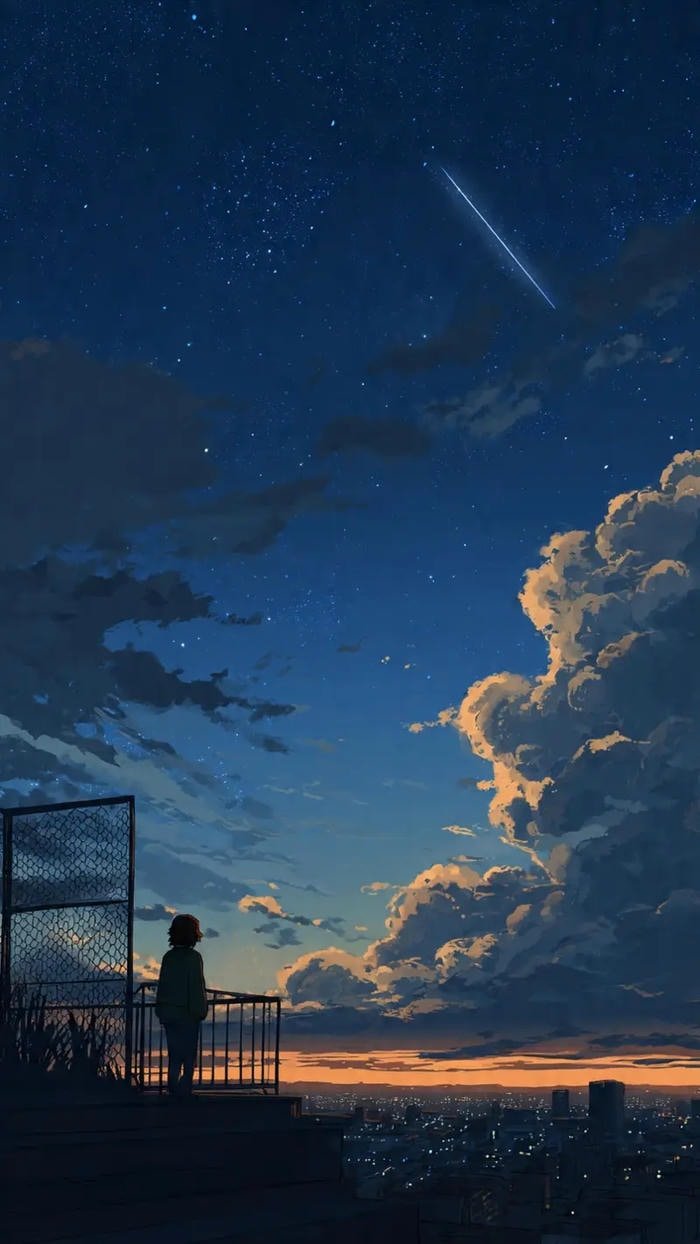 hình ảnh bầu trời đêm buồn anime cô đơn