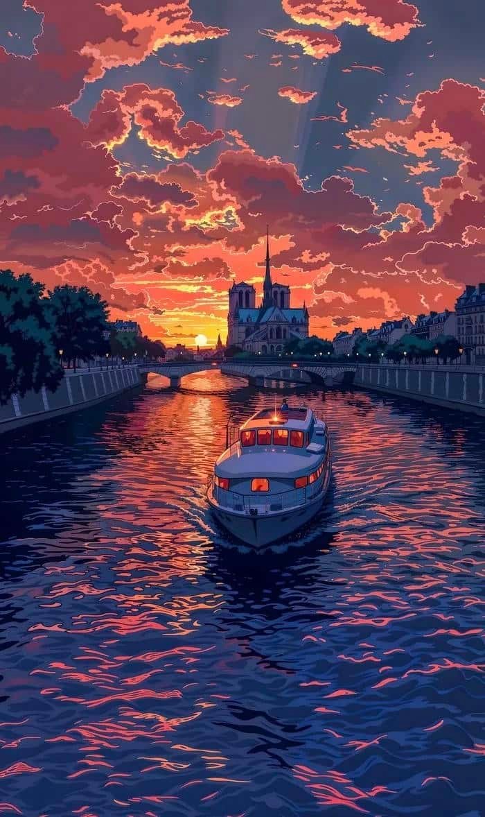 hình ảnh về bầu trời hoàng hôn anime bình yên