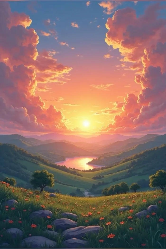 hình ảnh bầu trời lúc hoàng hôn anime cực đẹp