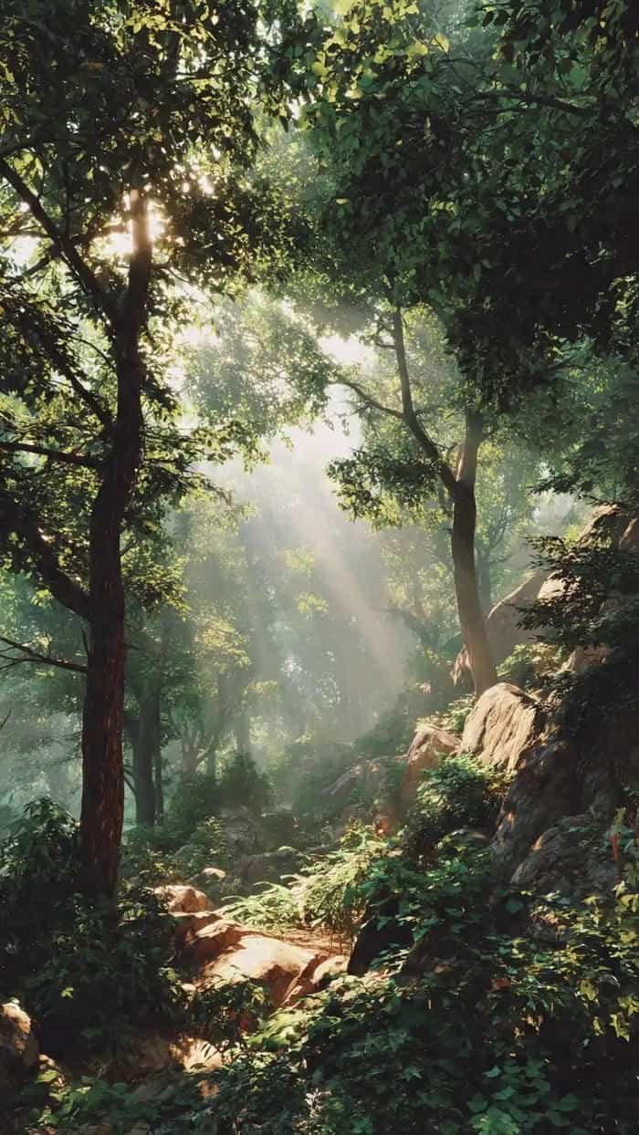 ảnh ánh nắng qua từng lớp cây