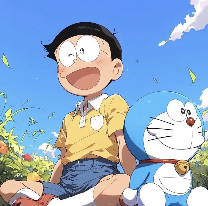 Hình Nobita cute học sinh và Doraemon