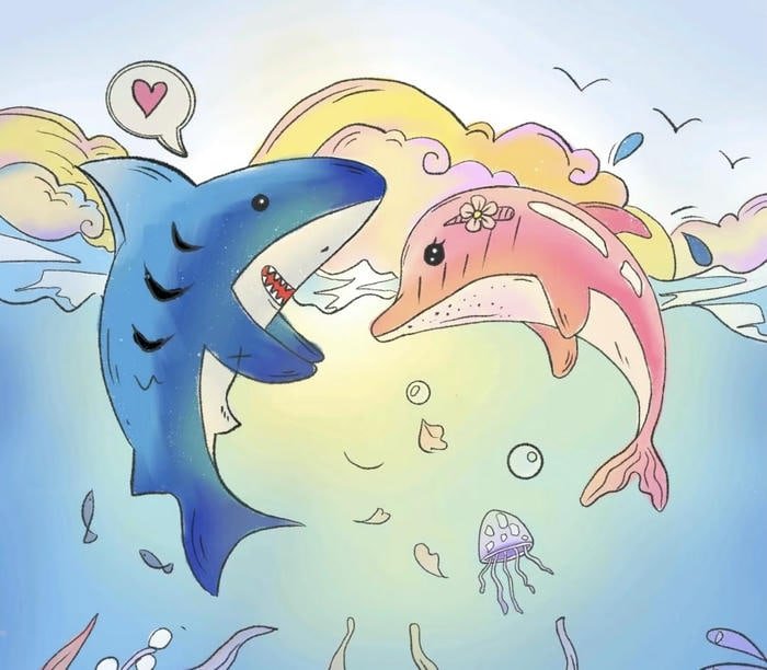 Hình cá mập anime tươi vui