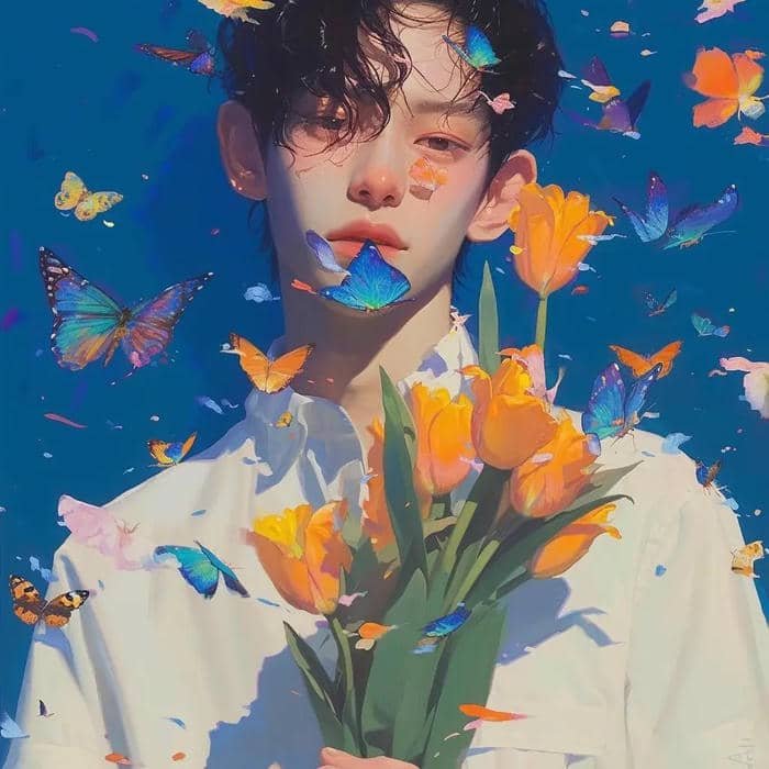 avatar hoa tulip nền cam