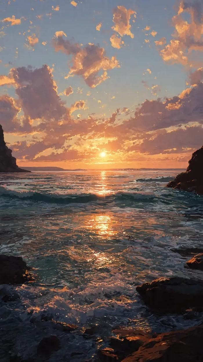 hình ảnh biển hoàng hôn có sóng vỗ