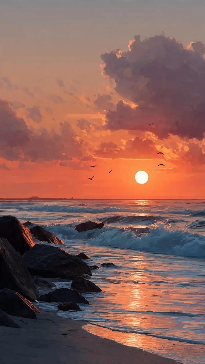 hình ảnh biển hoàng hôn đỏ rực