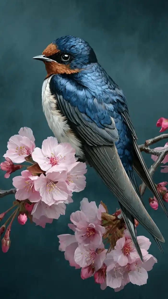 hình ảnh chim én mùa xuân hội họa