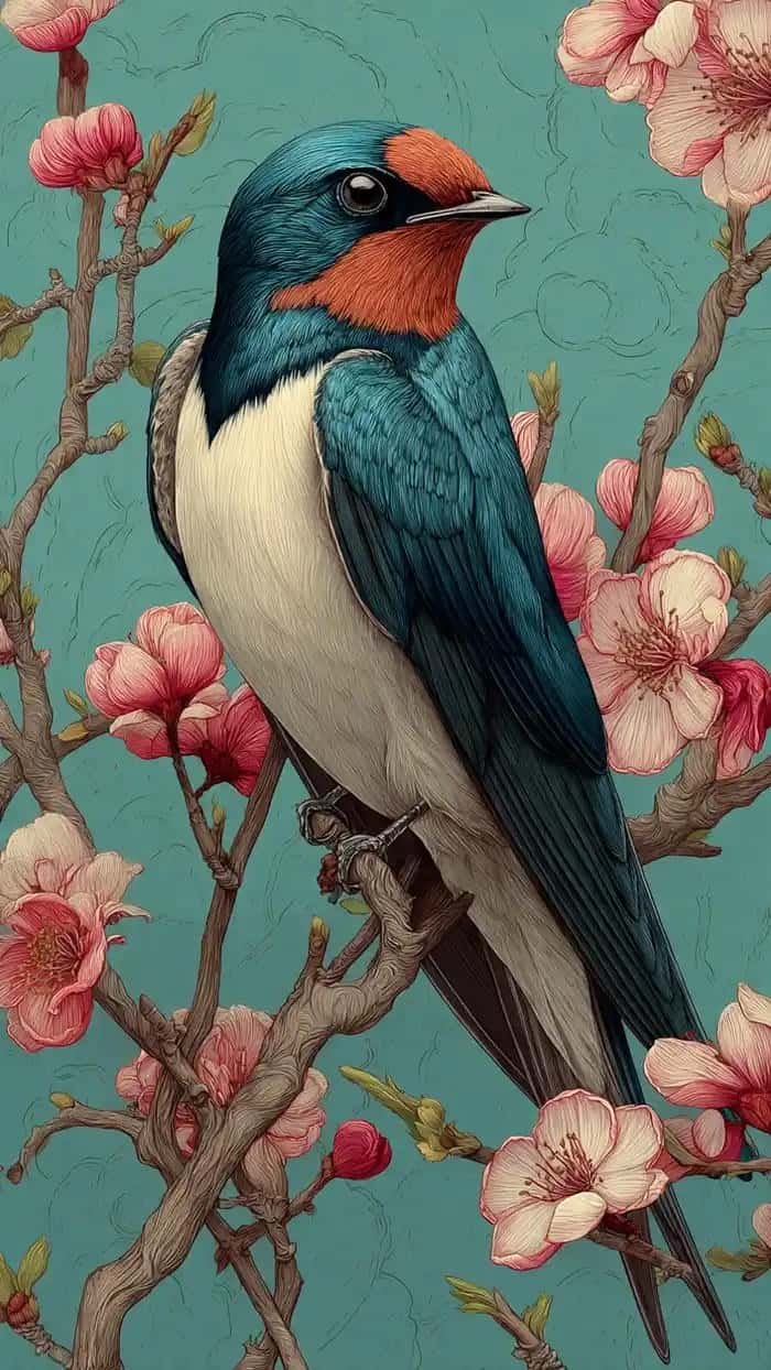 hình ảnh chim én mùa xuân trên cành cây