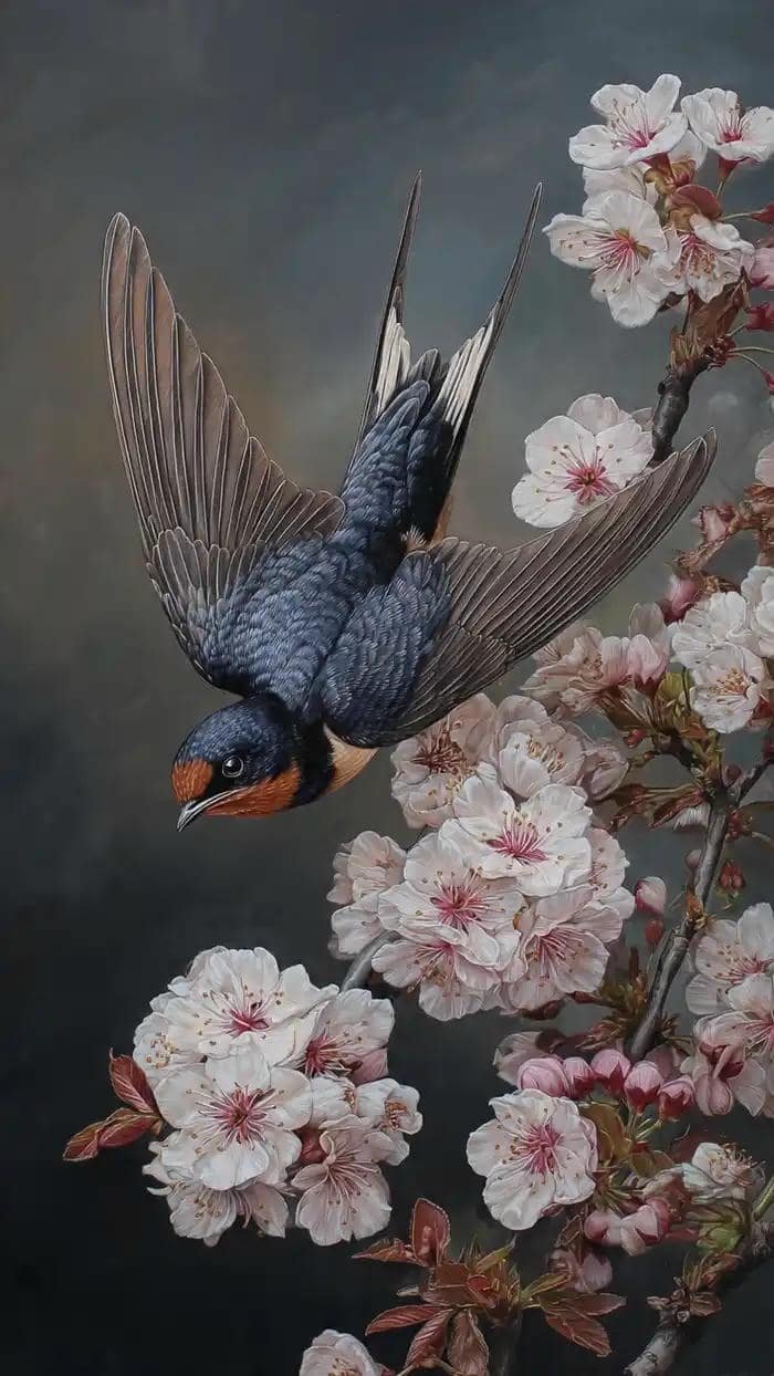 hình ảnh chim én mùa xuân trong tranh