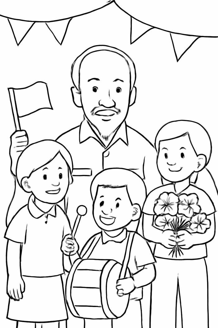 mẫu tranh tô màu bác hồ chơi với các cháu