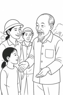 tranh bác hồ nói chuyện cho bé tô màu