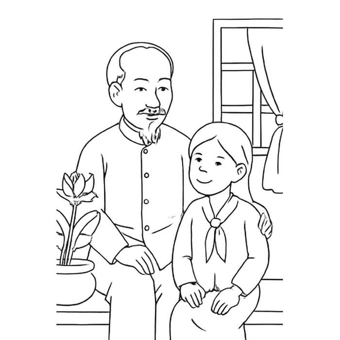 tranh vẽ bác hồ và bé gái