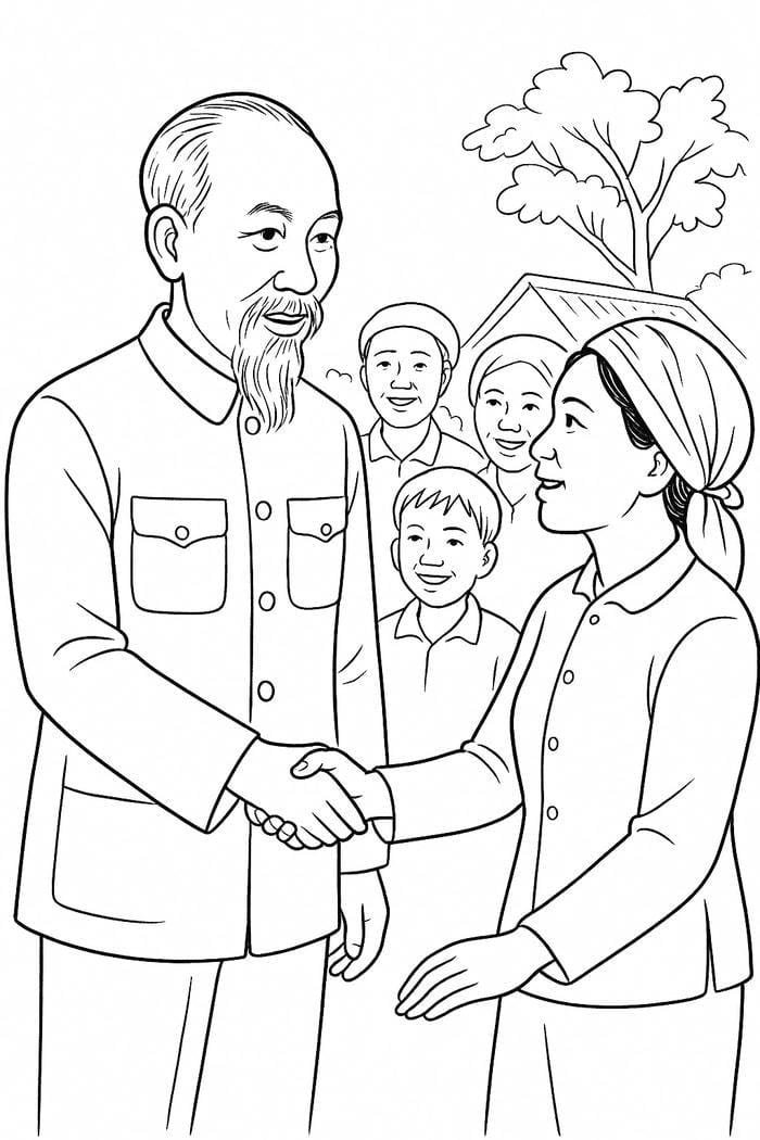 tranh vẽ tô màu bác hồ và người dân