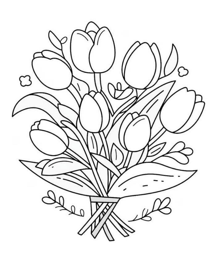 tranh tô màu bó hoa tulip