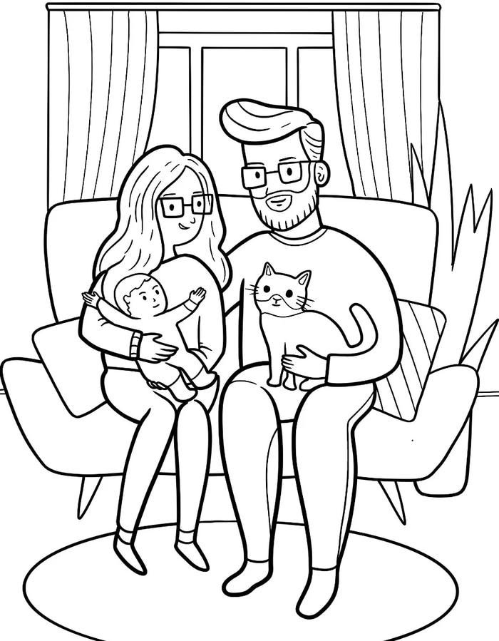 tranh tô màu chủ đề gia đình bé