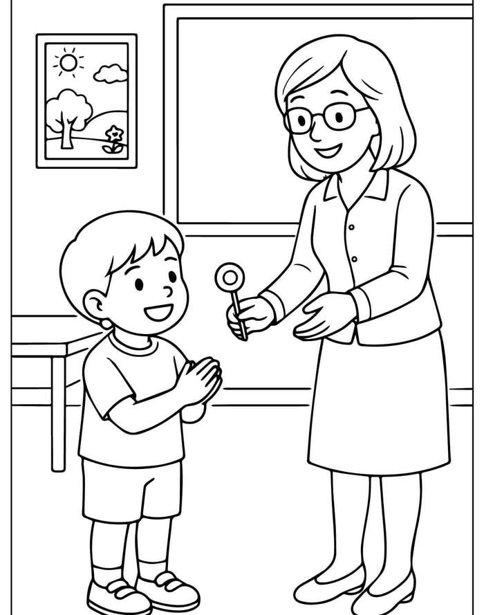 tranh tô màu cô giáo đơn giản cho trẻ mầm non