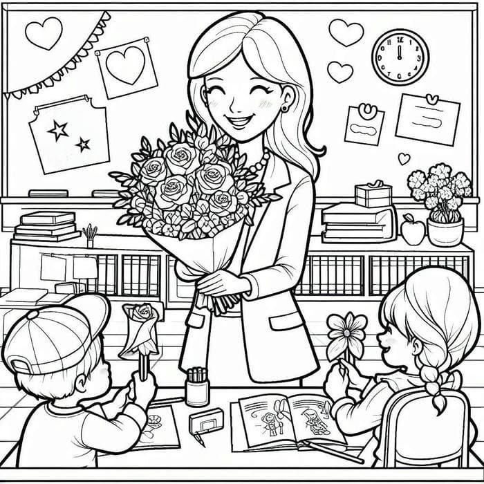 tranh tô màu cô giáo cười