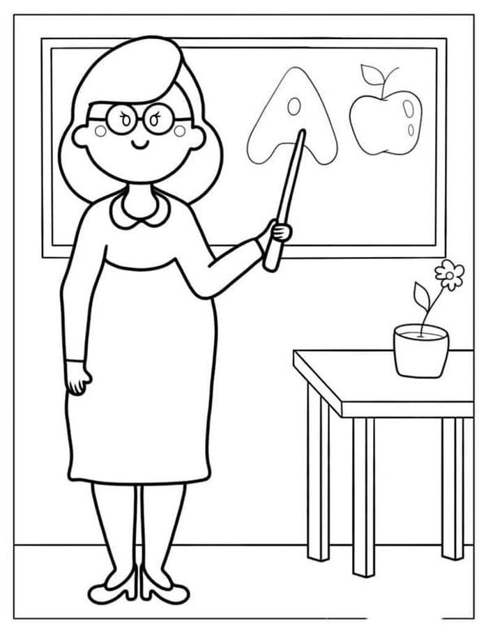 tranh tô màu cô giáo dạy chữ A