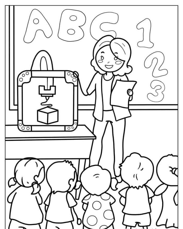 tranh tô màu cô giáo dạy học