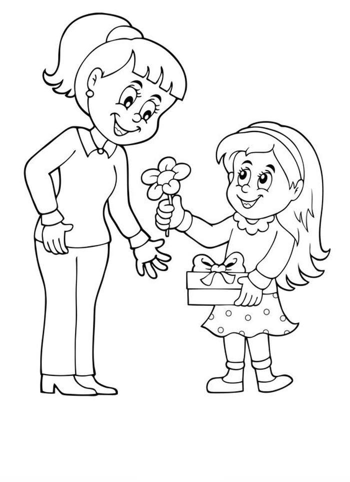 tranh tô màu cô giáo và bé