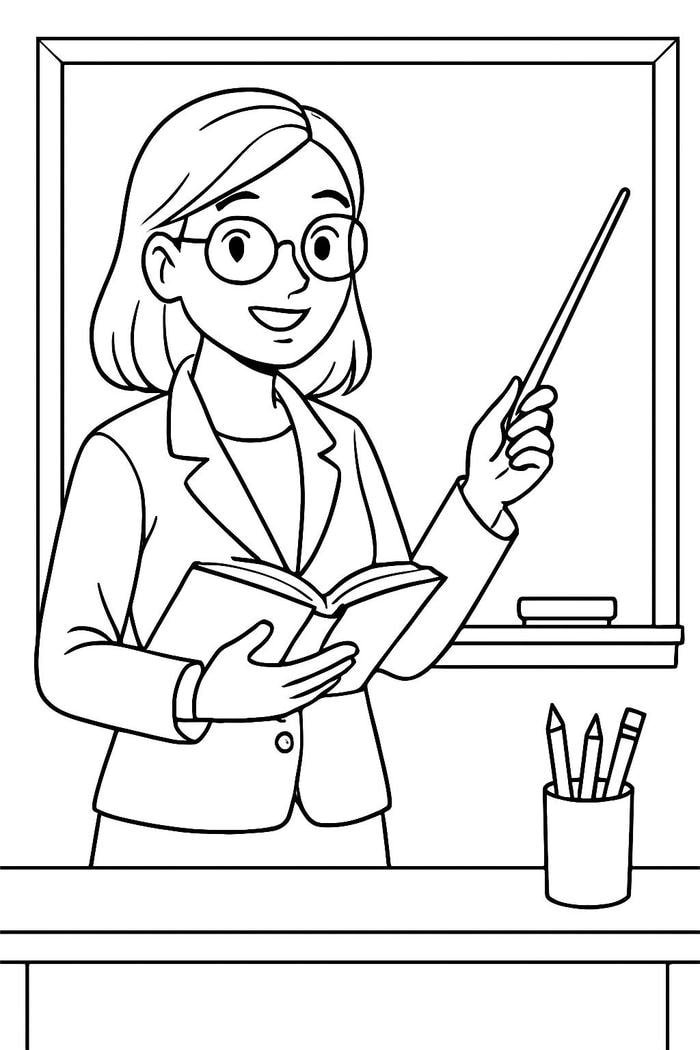 tranh tô màu cô giáo giảng dạy