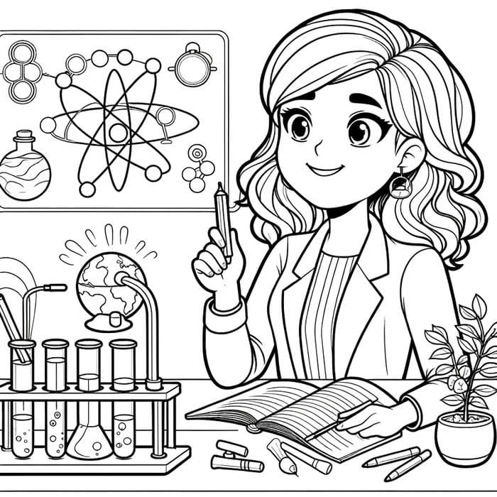 tranh tô màu cô giáo hoá học