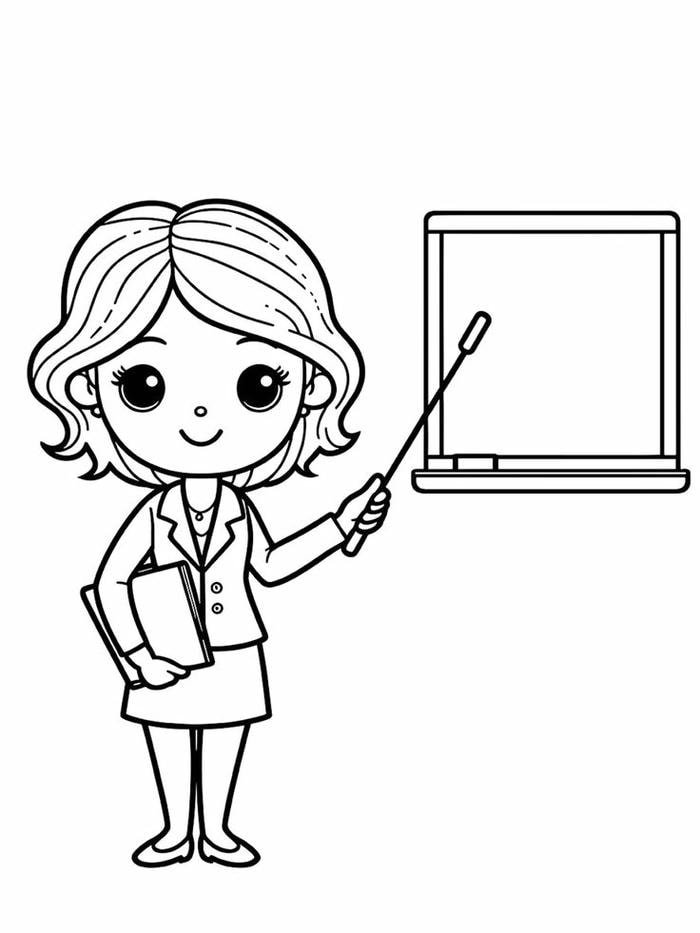 tranh tô màu cô giáo tóc ngắn