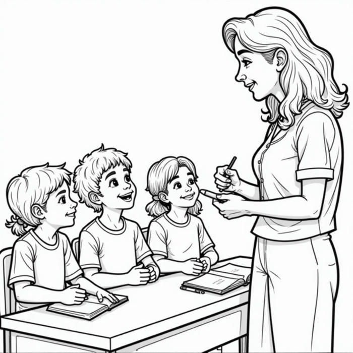 tranh tô màu cô giáo trao đổi