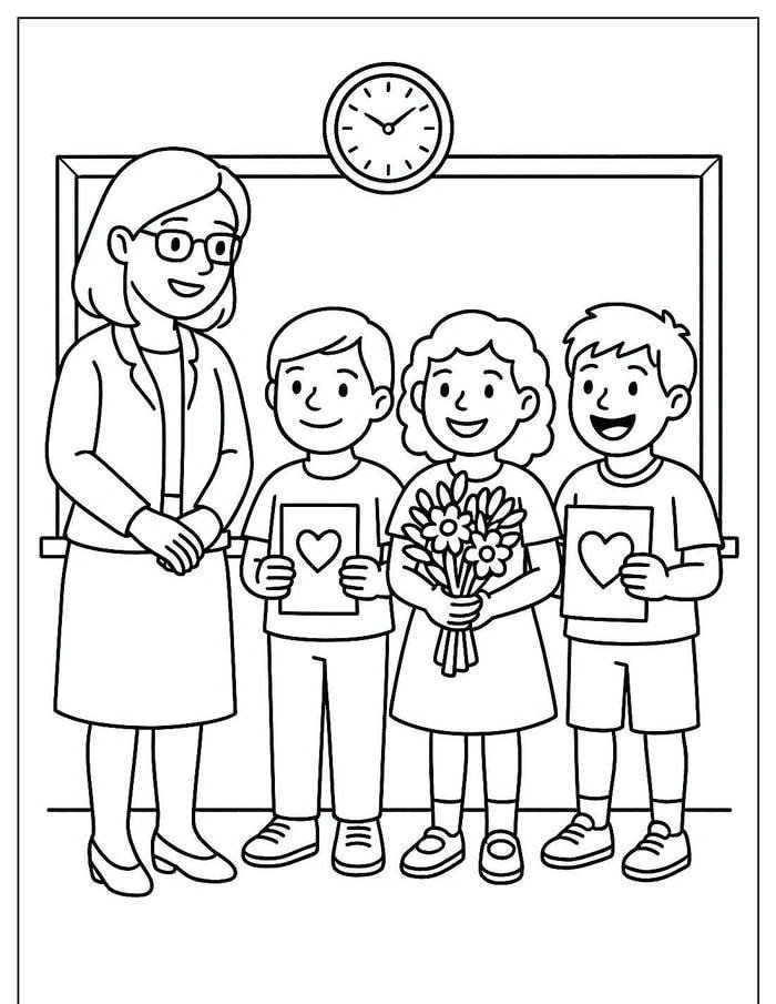 tranh tô màu cô giáo trao thưởng