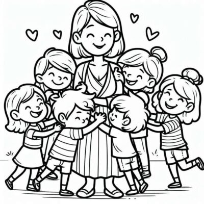 tranh tô màu cô giáo và các bạn