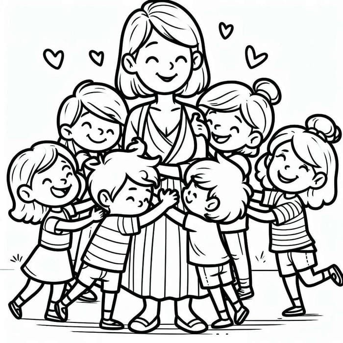 tranh tô màu cô giáo và các bạn