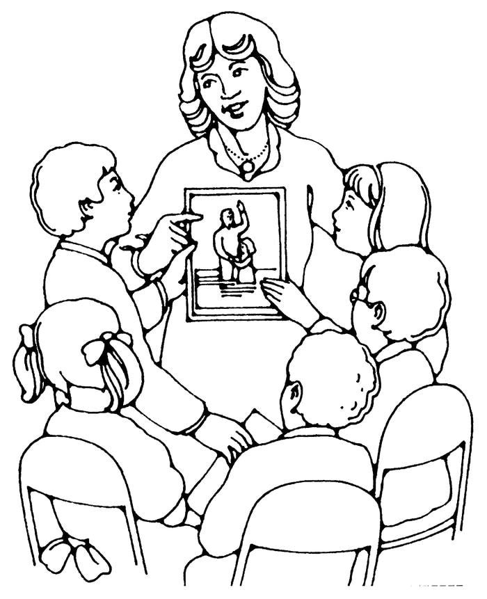 tranh tô màu cô giáo và học sinh