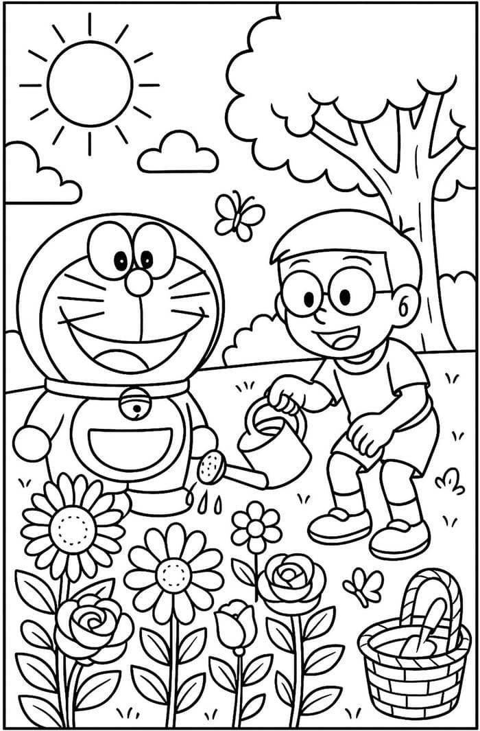 hình tô màu về doremon nobita dễ thương