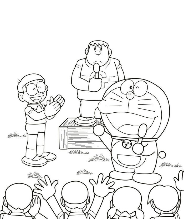 tranh vẽ doremon và chaien cute không màu